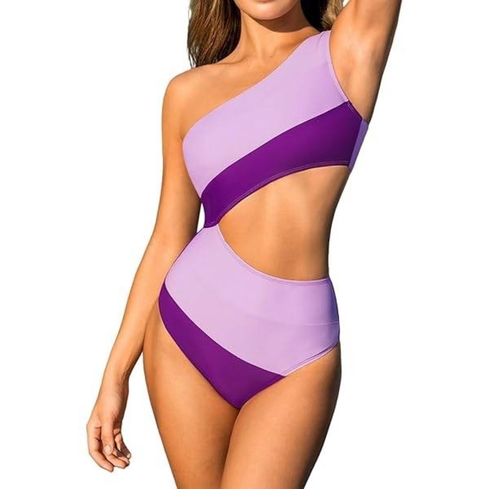 CUPSHE Womens One Piece Swimsuit Purple One Shoulder‎ Cutout NWT Medium